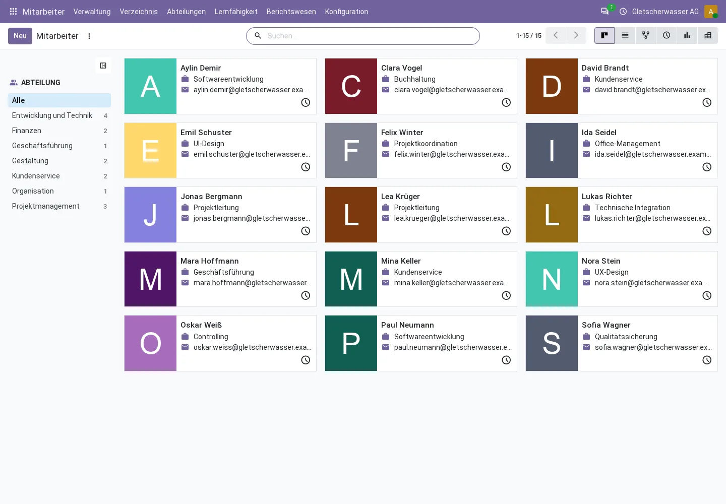 Hierarchieansicht der Mitarbeitenden in Odoo